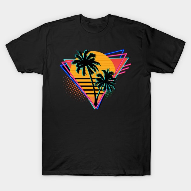 Retro 80 Neon Palm Tree Sunset Graphic T-Shirt by Brobocop